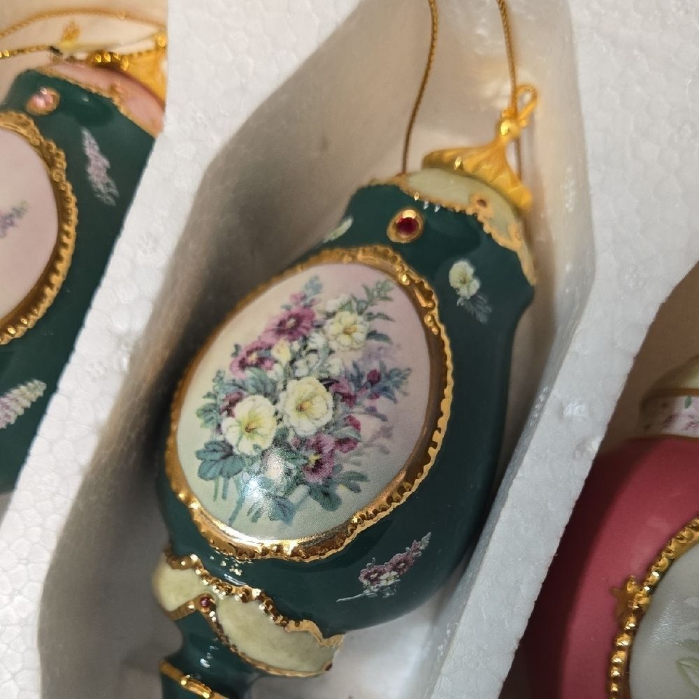 The Bradford Exchange Floral Ornament Set - Green and Pink - Picture 3 of 13